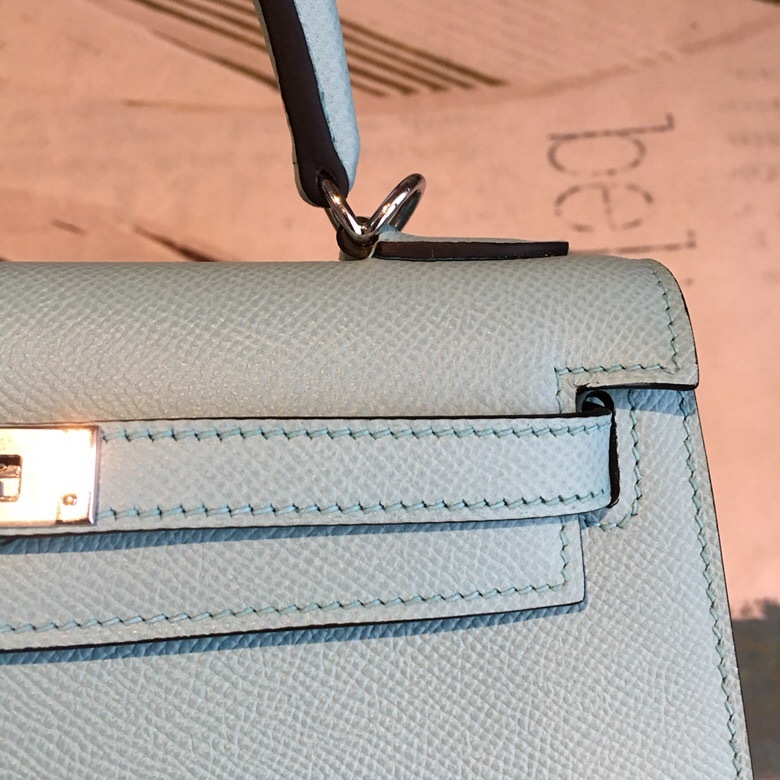 Hermes Kelly Light Blue For Women Silver Toned Hardware 10in/25cm