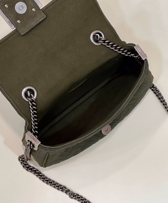 Fendi Baguette Chain Midi Green FF Fabric Bag For Woman 14.5cm/6in 8BR793AHW5F1F2L