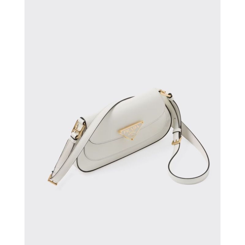 Prada Brushed Leather Shoulder White Bag For Women 1BD345_ZO6_F02EU_V_HTO- 24 Cm/ 9.4 Inches