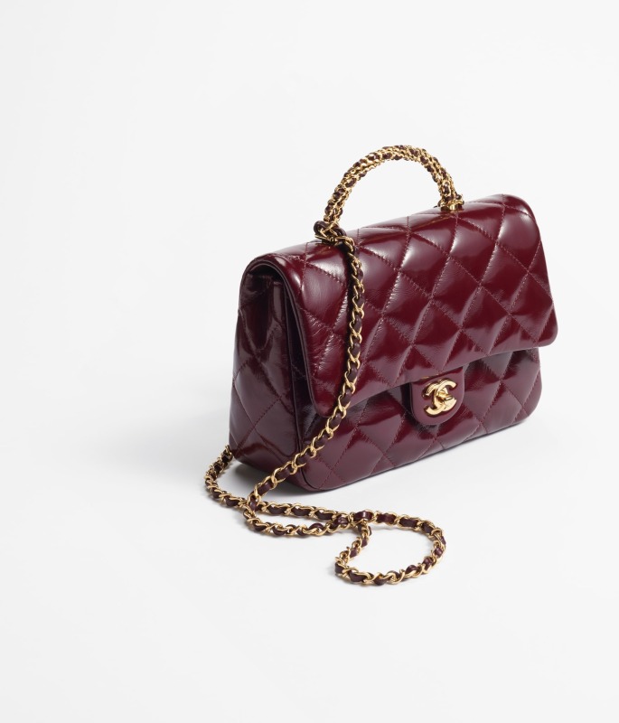 Chanel Mini Flap Bag With Top Handle Burgundy 9.8in/25cm For Women AS5043-B17665-NZG79