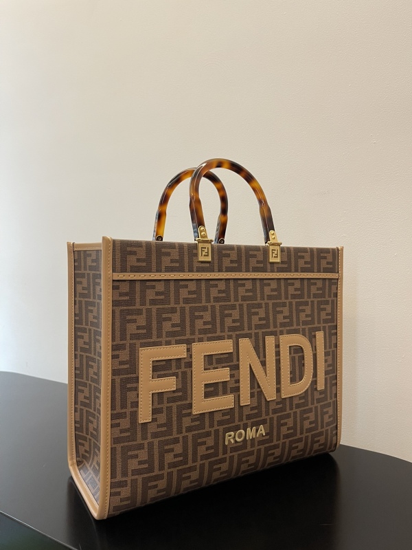 Fendi Sunshine Medium Brown FF jacquard fabric shopper Bag For Woman 31cm/12in