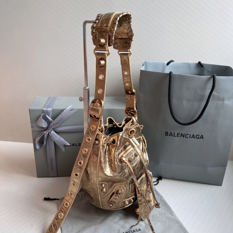 Balenciaga Le Cagole Xs Bucket Bag Metallized With Rhinestones In Gold Tone For Women 7.8in/20 cm 702431210D48006
