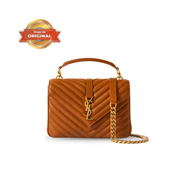 [True-to-ORIGINAL] Saint Laurent College Medium Chain Bag Brown For Women‎ 9.4in/24cm 6002791U8077715