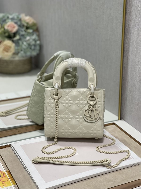 Christian Dior Mini Lady Dior Bag Latte Cannage with Beaded Motif, White, For Women Women’s Handbags, Crossbody Bags, 18cm CD M0505INEA_M030