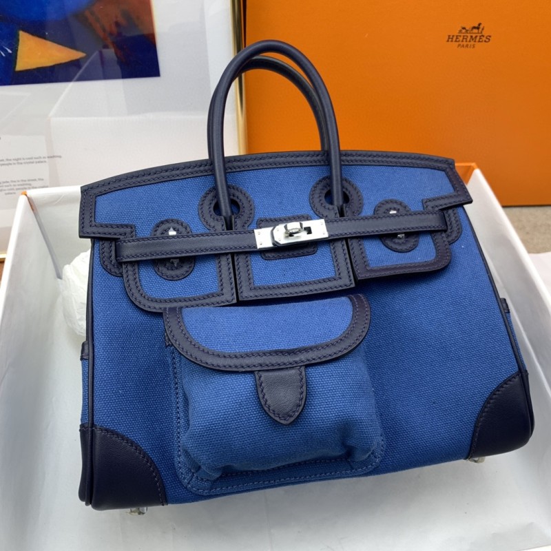 Hermes Birkin Cargo 25 Blue, Silver Toned Hardware Bag For Women, Women’s Handbags, Shoulder Bags 9.8in/25cm