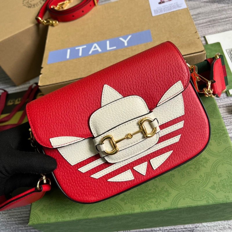 Gucci x Adidas Horsebit 1955 Mini Bag Red For Women, Women’s Bags 8.1in/21cm GG 658574 U3ZDG 6563