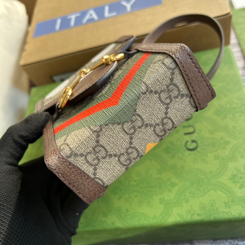 Gucci Horsebit 1955 Mini Bag Beige And Ebony GG Supreme Canvas With Geometric Print For Women  6.7in/17cm GG  ‎625615 UQHFG 8679
