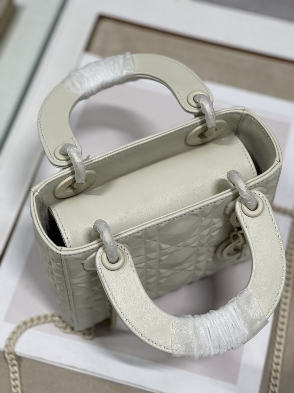 Christian Dior Mini Lady Dior Bag Latte Cannage with Beaded Motif, White, For Women Women’s Handbags, Crossbody Bags, 18cm CD M0505INEA_M030