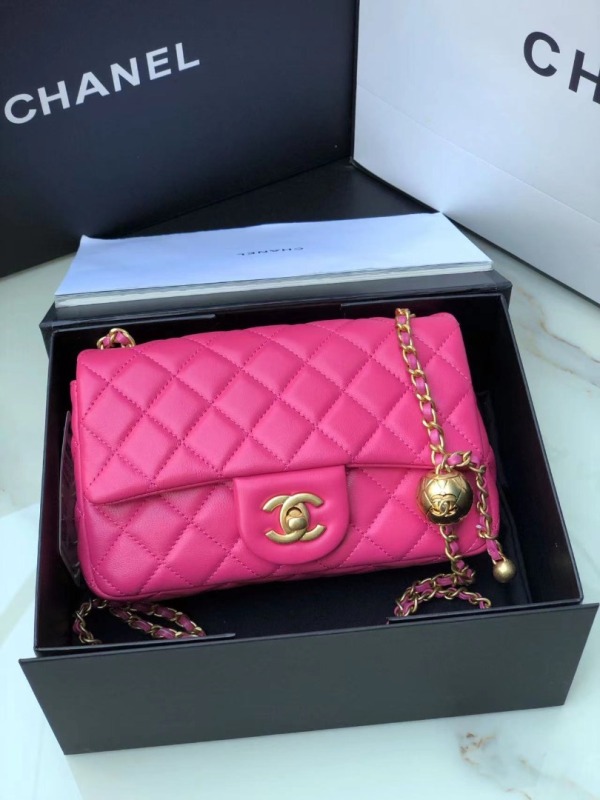Chanel Flap Bag With CC Ball On Strap Pink For Women, Women’s Handbags, Shoulder And Crossbody Bags 7.8in/20cm AS1787