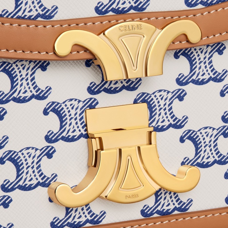 Celine Teen Triomphe Bag In Triomphe Canvas And Calfskin Blue For Women 188882BZ4.07BL