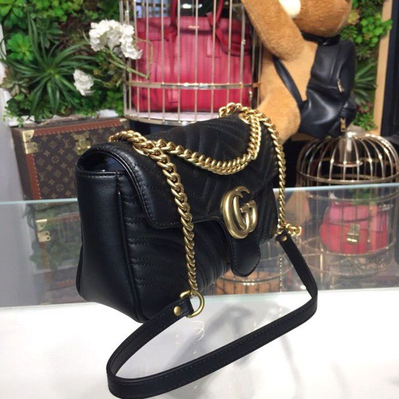 Gucci GG Marmont Small Matelassé Shoulder Bag Black For Women 10in/25cm 443497 DTDIT 1000