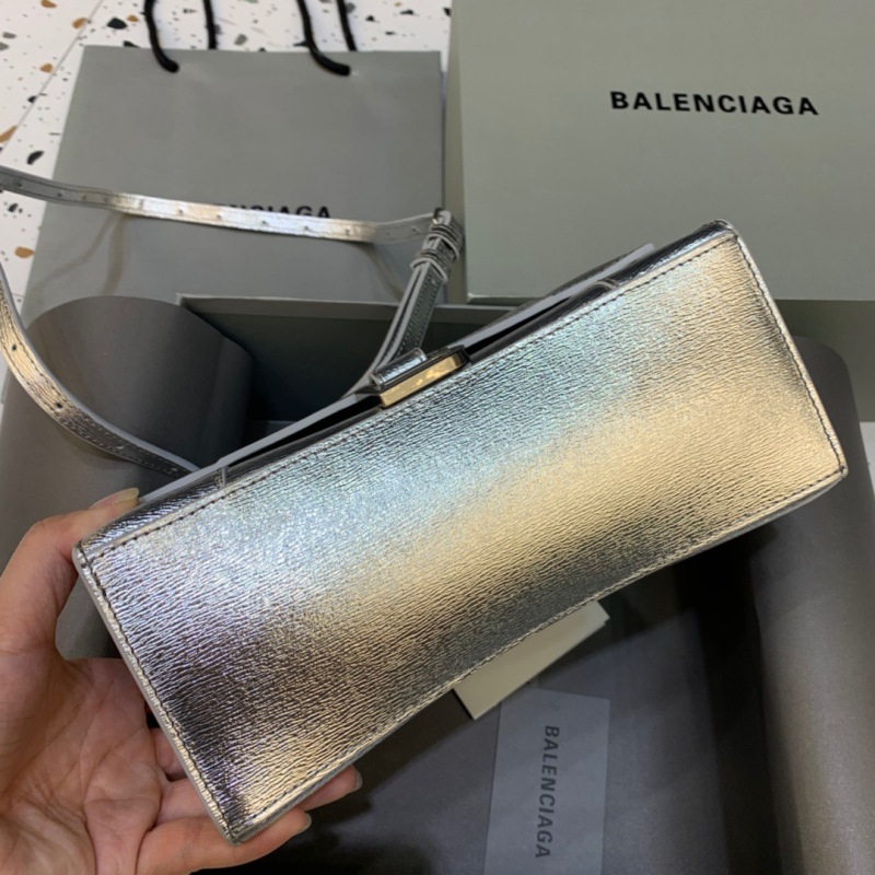 Balenciaga Hourglass Small Handbag In Sliver, For Women, Women’s Bags 9in/23cm