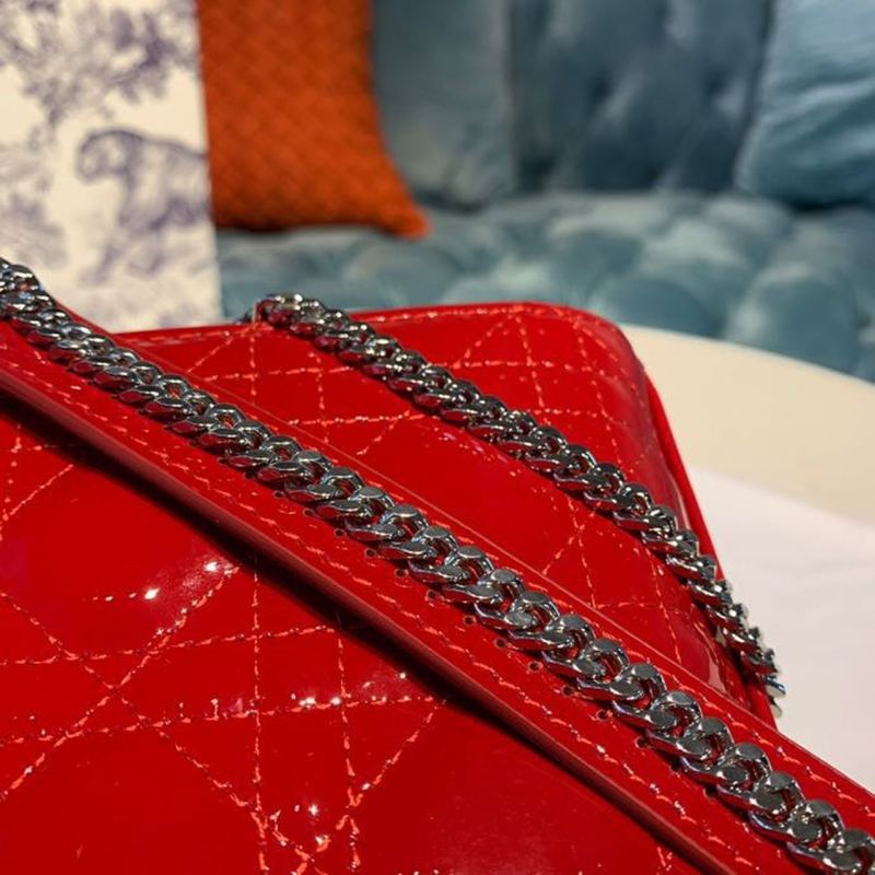 Christian Dior Mini Lady Dior Bag with Chain Silver Hardware Spring/Summer Collection, Red, For Women Women’s Handbags, 17cm CD M0505OCAL_M52R