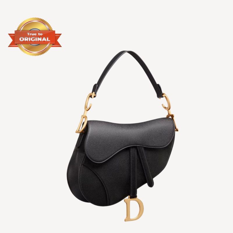 [True-to-ORIGINAL] Christian Dior Saddle Bag Black Grained For Women 10in/25cm CD M0446CBAA_M900