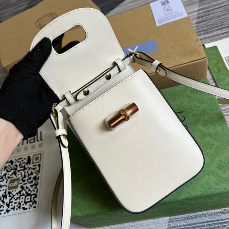 [True-to-ORIGINAL] Gucci Bamboo Mini Handbag White For Women 6.2in/16cm GG 702106 UZY0T 9022