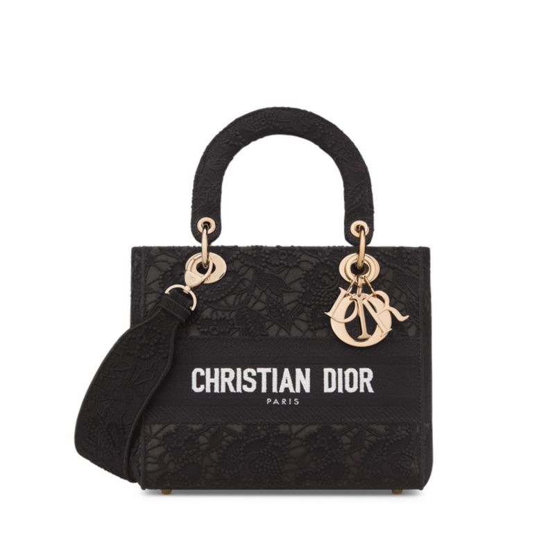 Christian Dior Medium Lady D-Lite Bag Black For Women M0565OSEL_M911- 9.5 Inches/ 24 Cm