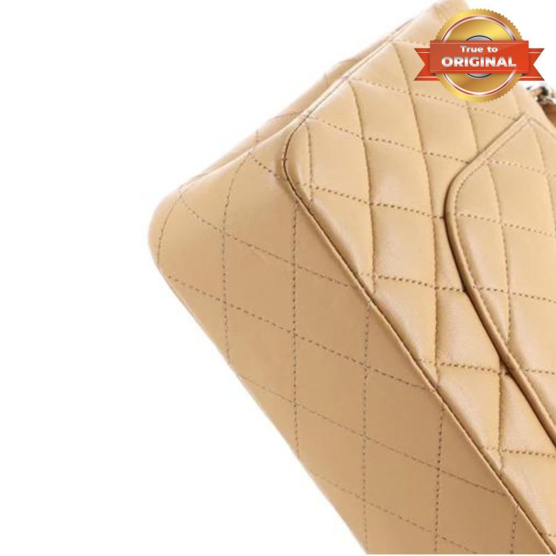 [True-to-ORIGINAL] Chanel Classic Flap Bag Beige For Women 10.2in/26cm A01112