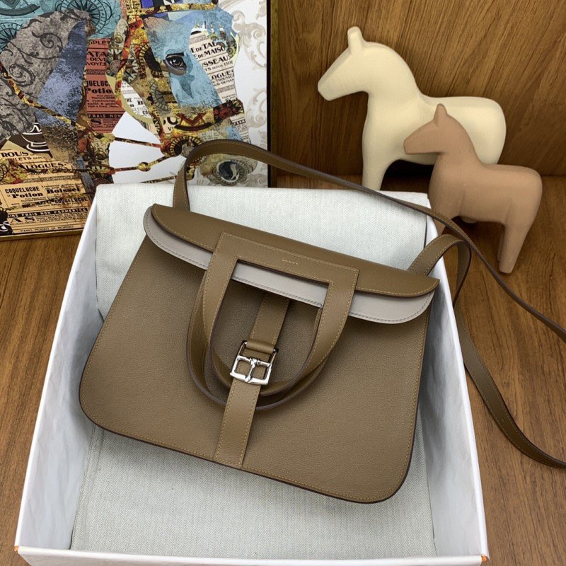 Hermes Halzan 31 Brown, Silver Toned Hardware Bag For Women, Women’s Handbags, Shoulder Bags 12.2in/31cm