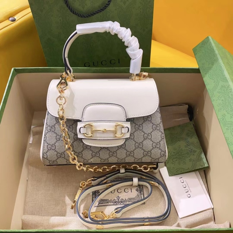 Gucci Horsebit 1955 Mini Bag White For Women, Women’s Bags 8.7in/22cm GG ‎703848 92TCK 9761