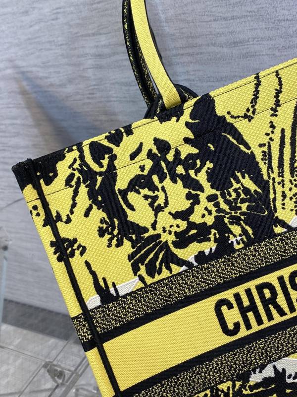 Christian Dior Large Dior Book Tote Bright Yellow and Pink D-Jungle Pop Embroidery, Yellow/Pink, For Women Women’s Handbags, 41cm CD M1286ZRON_M886