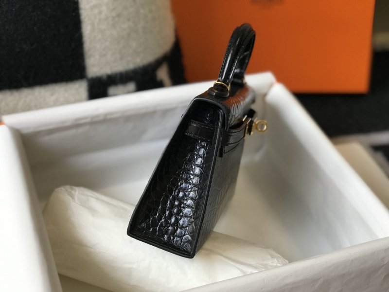 Hermes Kelly Black For Women Gold Toned Hardware 7.8in/20cm