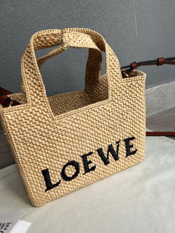 [True-to-ORIGINAL] Loewe Mini Font Tote Raffia Natural For Women 16cm/6.3in – A685V46X01