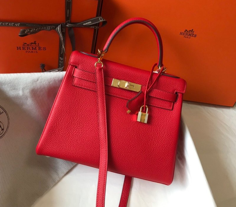 Hermes Kelly 28 Rouge Casaque Togo Bag For Women, Women’s Handbags, Shoulder Bags 11in/28cm