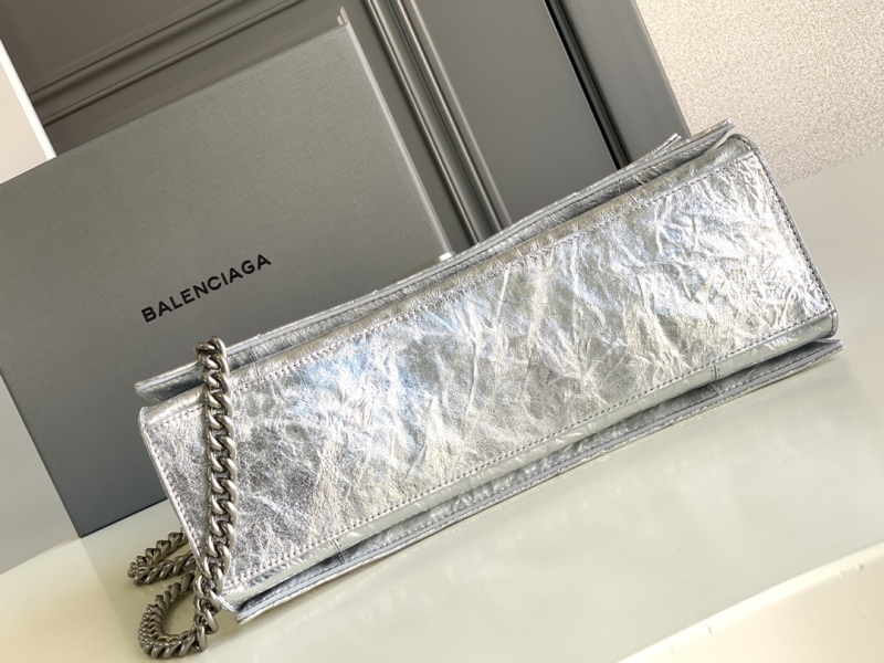 Balenciaga Crush Medium Chain Bag Metallized Quilted In Sliver Tone For Women 12.2in/31cm 716351210IW8110