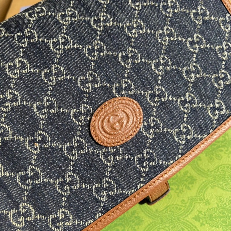 Gucci Children’s GG  Messenger Bag Dark Blue And Ivory Eco Washed Organic GG Jacquard Denim For Women  11.4in/29cm GG
