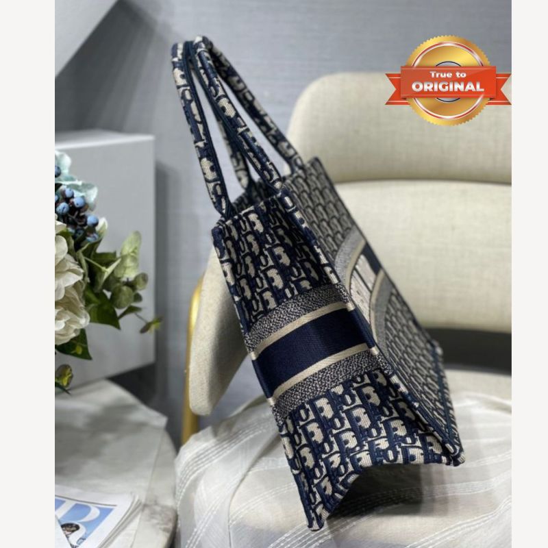 [True-to-ORIGINAL] Christian Dior Medium Dior Book Tote Bag Blue For Women 14in/36cm CD M1296ZRIW_M928