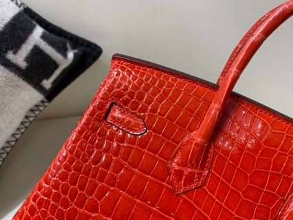 Hermes Braise Crocodile Birkin 30 Handbag Red For Women 30cm / 11.8in