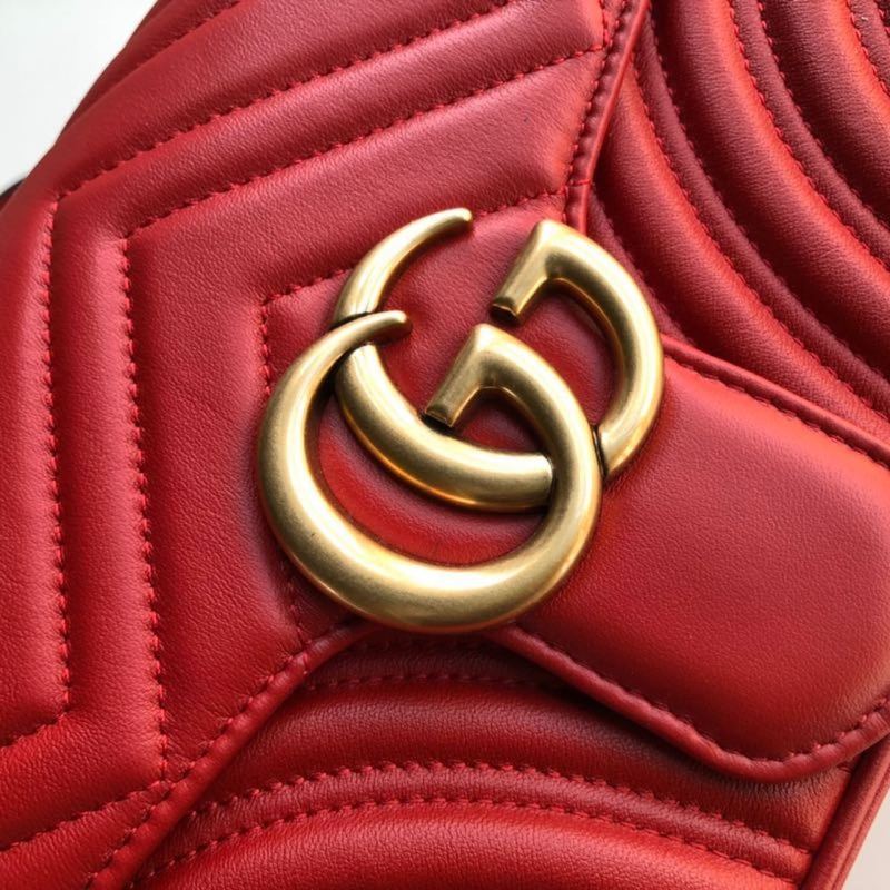 Gucci Marmont Small Matelassé Shoulder Bag Hibiscus Red Matelassé Chevron For Women 10in/26cm  GG 443497 DTDIT 6433