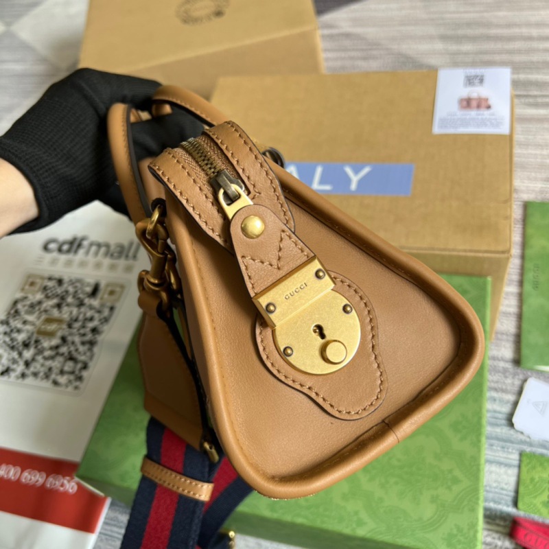Gucci Mini Top Handle Bag With Double G White/Brown For Men 8.7in/22cm