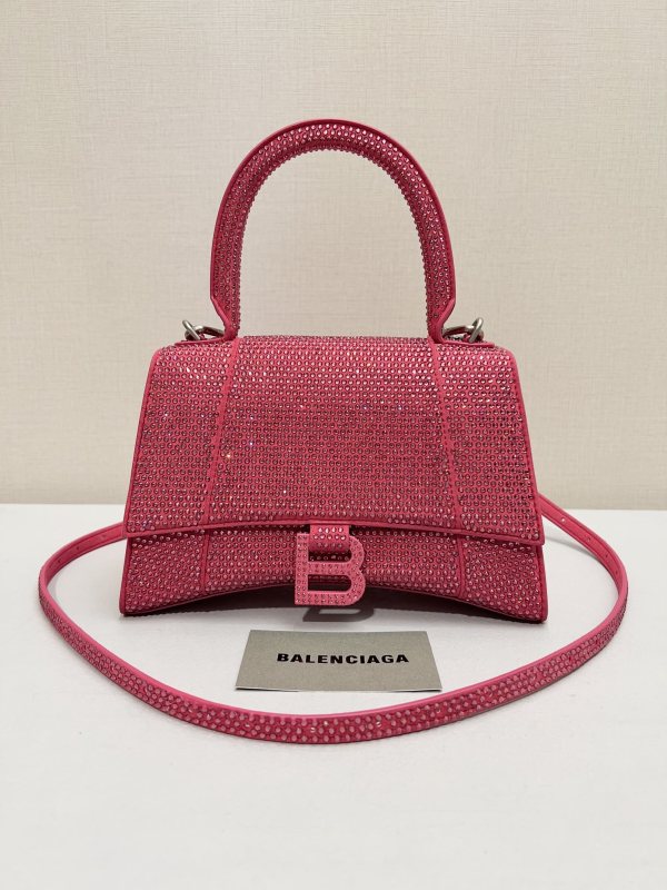 [True-to-ORIGINAL] Balenciaga Furry Hourglass Small Handbag With Rhinestones In Pink For Women 24cm/9.4in