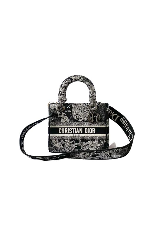 Dior Medium Lady D-Lite Bag Black For Women 9.5in/ 24cm M0565BRHZ_M911