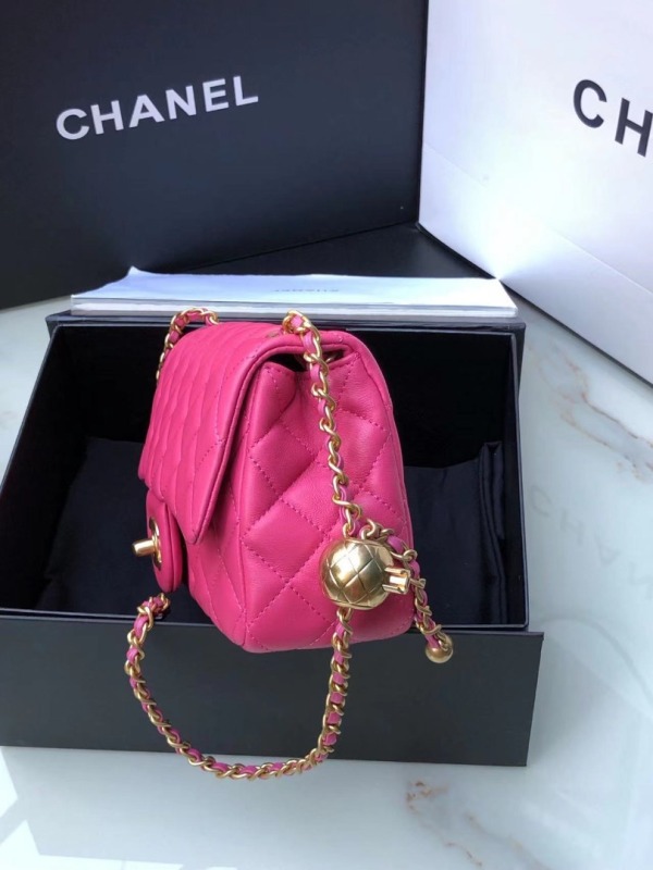 Chanel Flap Bag With CC Ball On Strap Pink For Women, Women’s Handbags, Shoulder And Crossbody Bags 7.8in/20cm AS1787