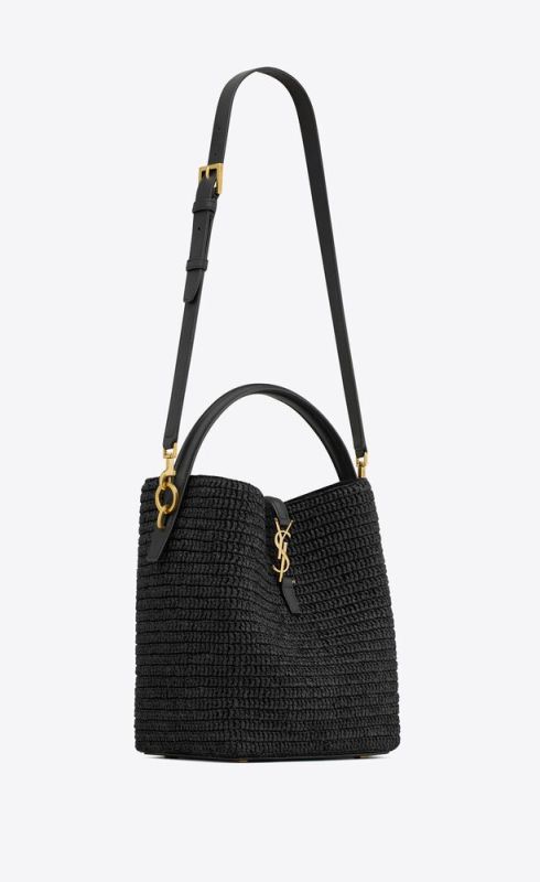 Saint Laurent Le 37 In Woven Raffia And Vegetable-Tanned Black For Women 9.8 Inches/ 25 Cm 773991GAAEC1000