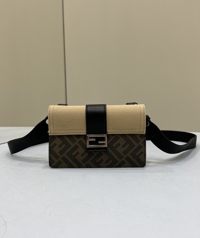 Fendi Baguette Pouch Brown fabric Black Pouch For Woman 16cm/6in