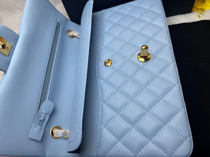 [True-to-ORIGINAL] Chanel Classic Double Flap Bag Light Blue For Women 25cm/10in