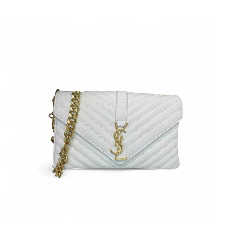 Saint Laurent College Medium Chain Bag White Gold Toned Hardware For Women 9.4in/24cm YSL 600279BRM079207