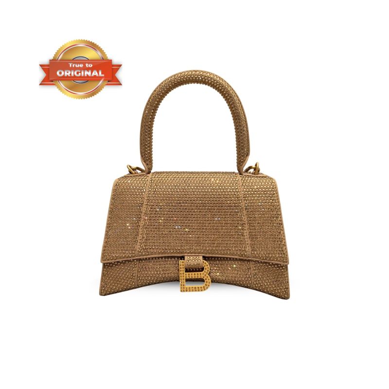 [True-to-ORIGINAL] Balenciaga Furry Hourglass Small Handbag With Rhinestones In Yellow For Women 24cm/9.4in