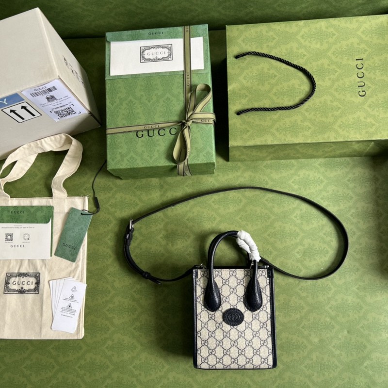 Gucci Mini Tote Bag With Interlocking G Beige And Blue GG Supreme Canvas For Women 7.8in/20cm 671623 K9GSN 4075
