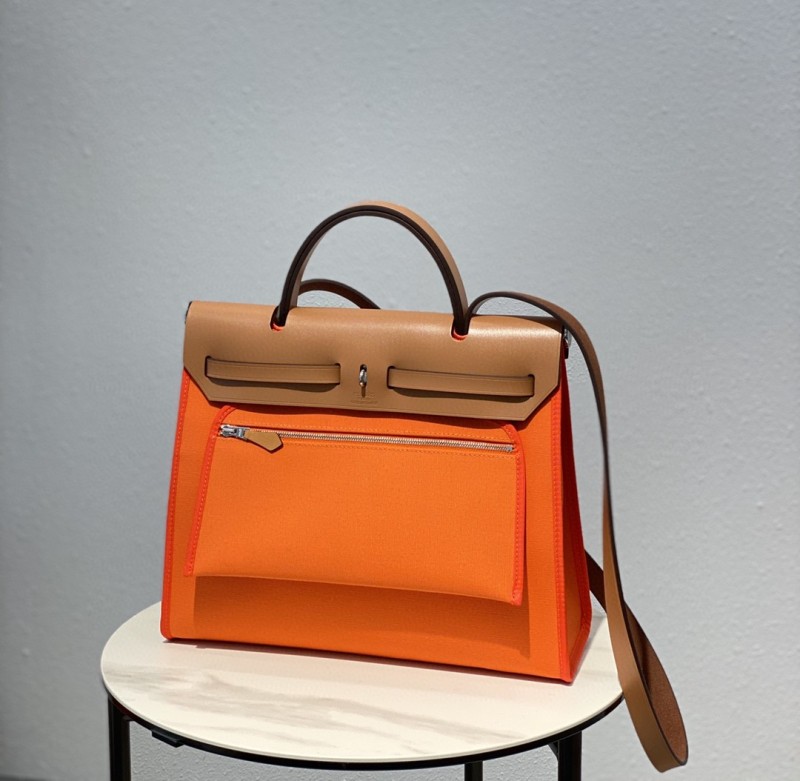 Hermes Herbag Zip Bag Orange, Silver Toned Hardware Bag For Women, Women’s Handbags, Shoulder Bags 12.2in/31cm
