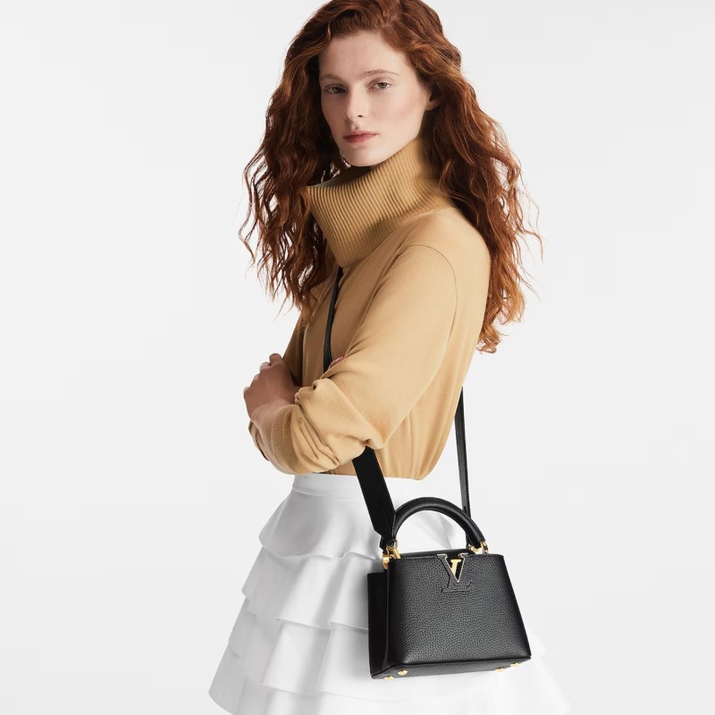 Louis Vuitton Capucines Mini Taurillon Black For Women, Women’s Handbags, Shoulder And Crossbody Bags 21cm/8.3in LV