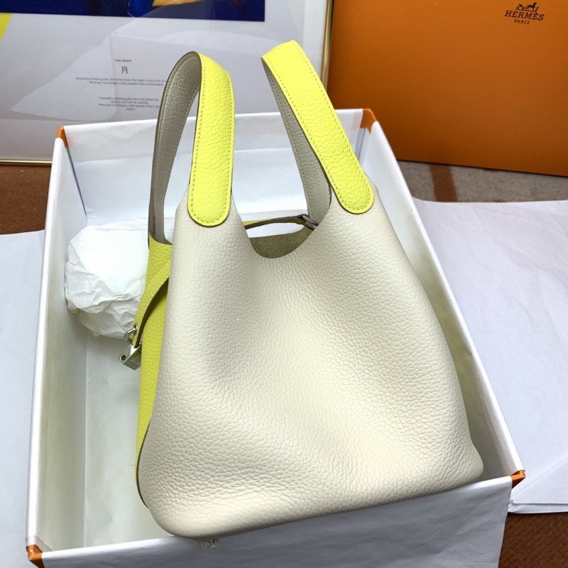 Hermes Picotin Lock 18 Bag White/Yellow With Silver-Toned Hardware For Women, Women’s Handbags 7.1in/18cm