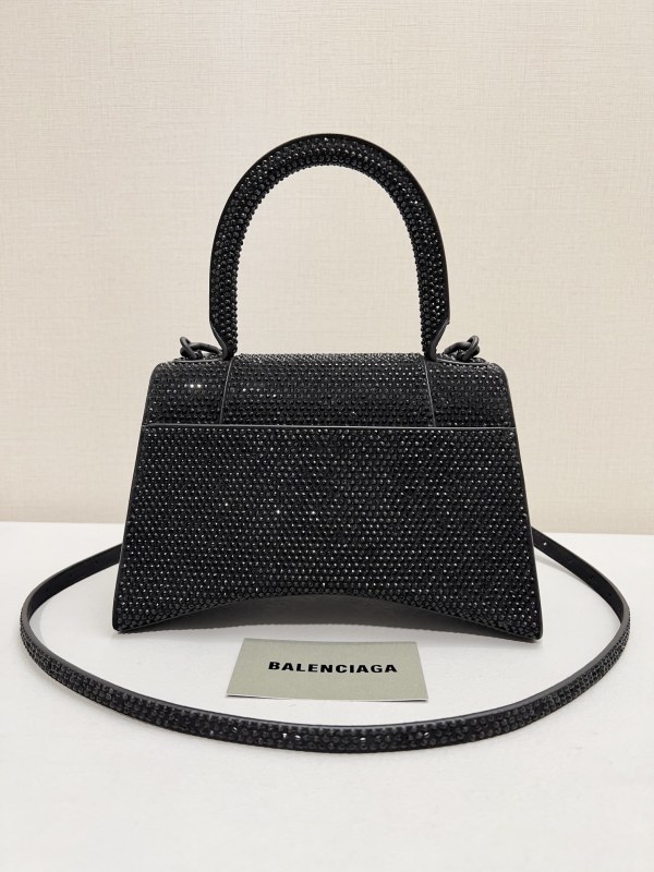 [True-to-ORIGINAL] Balenciaga Furry Hourglass Small Handbag With Rhinestones In Black For Women 24cm/9.4in