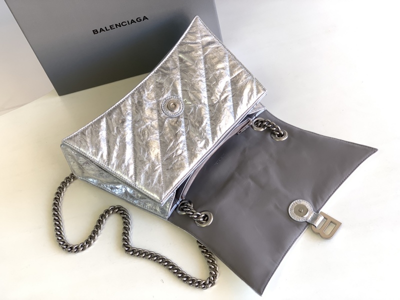 Balenciaga Crush Medium Chain Bag Metallized Quilted In Sliver Tone For Women 12.2in/31cm 716351210IW8110