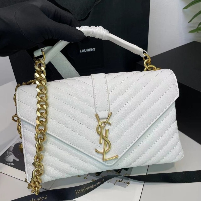 Saint Laurent College Medium Chain Bag White Gold Toned Hardware For Women 9.4in/24cm YSL 600279BRM079207
