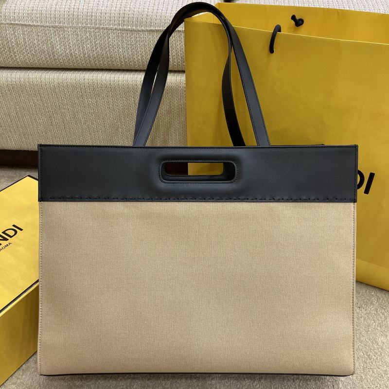 Fendi Canvas Tote Bag Cream/Black For Women, Women’s Handbags 18.1in/46cm FF 7VA480