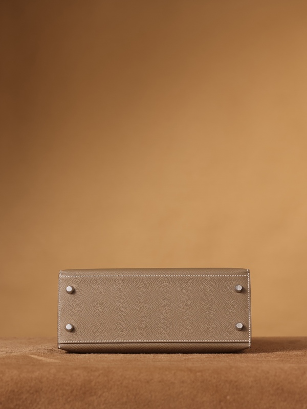 Hermes Kelly Epsom Silver Tone Lock Bag Grey For Women 9,8in/25cm